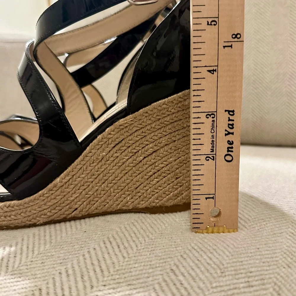 LK Bennett Black Patent Espadrille Wedges 39.5